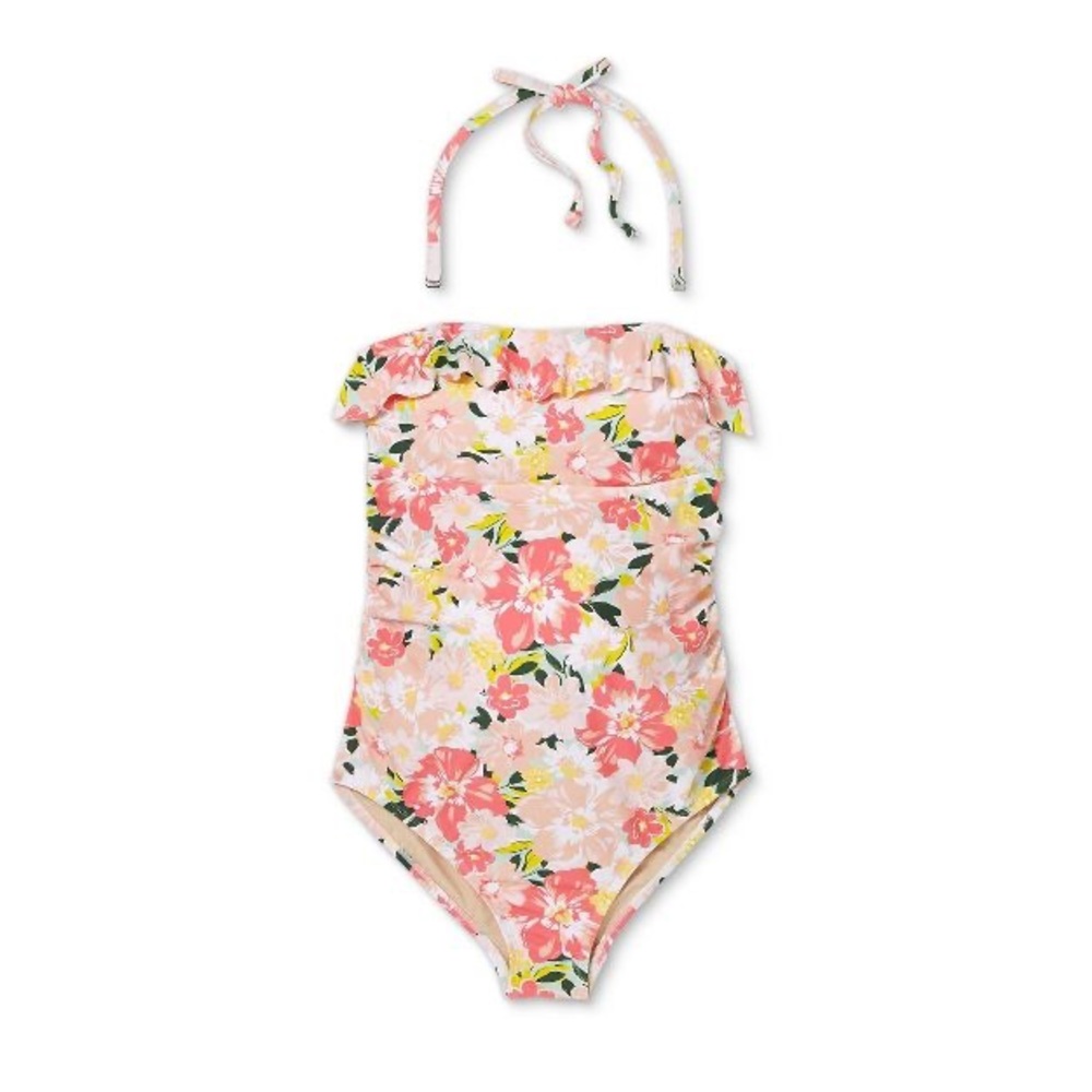 NWOT Flounce Bandeau One Piece Maternity Swimsuit - Floral